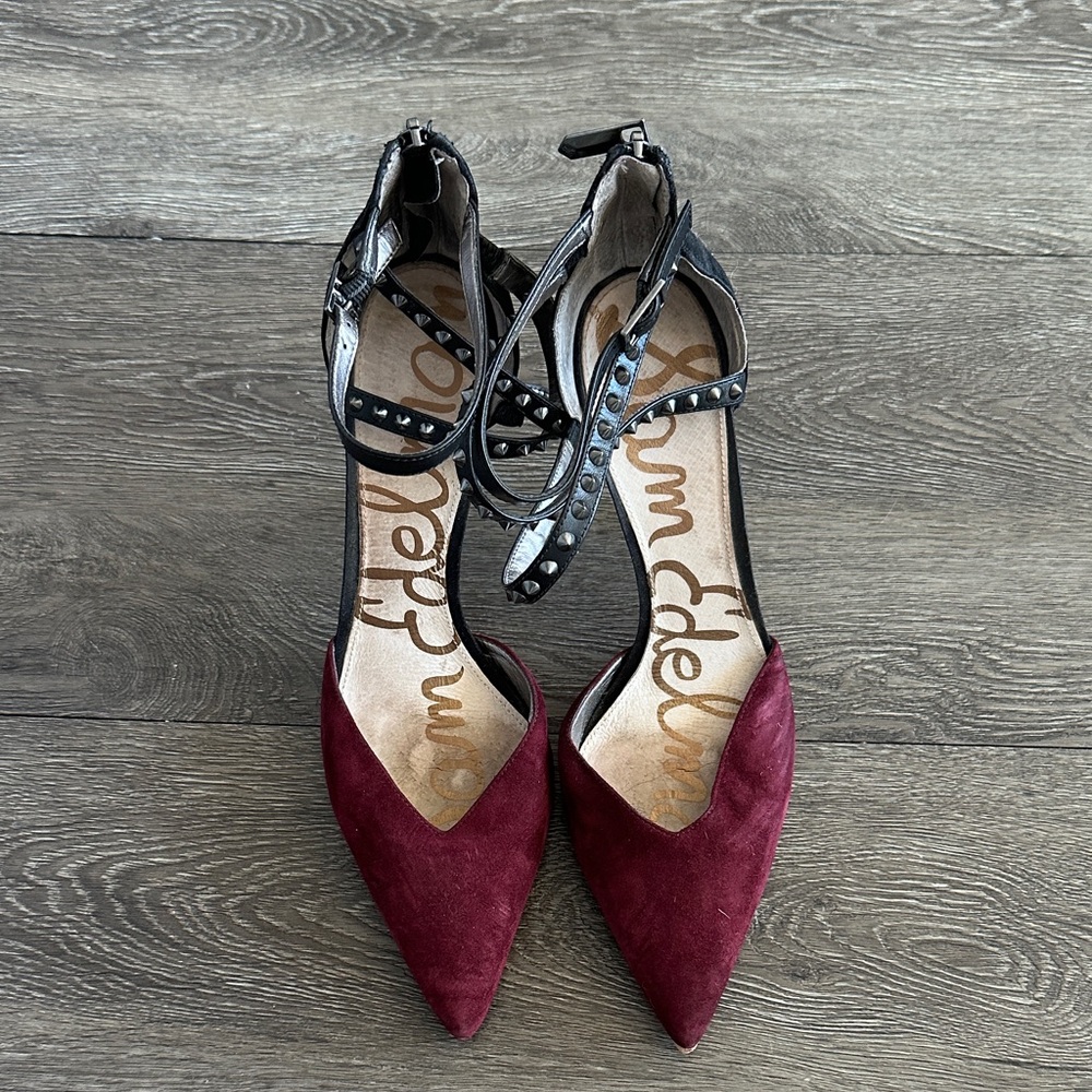 Sam Edelman Burgundy and Black Strappy Heels